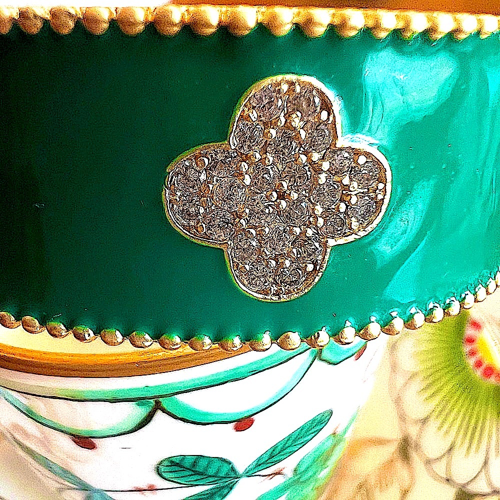 NWOTMilla&Ella Emerald Enamel&3 DiamondCloverCuffBracelet.Adjustable.The ITColor
